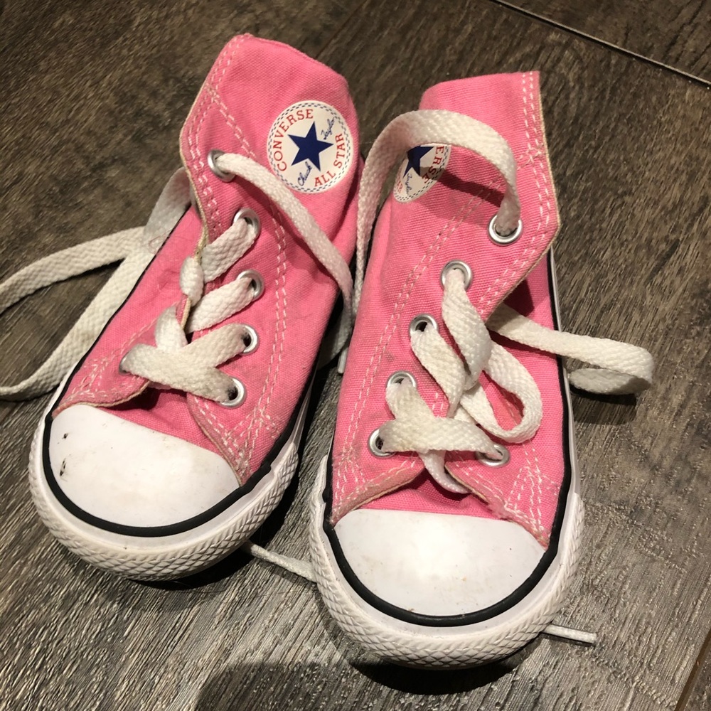 Pink converse high tops size 5